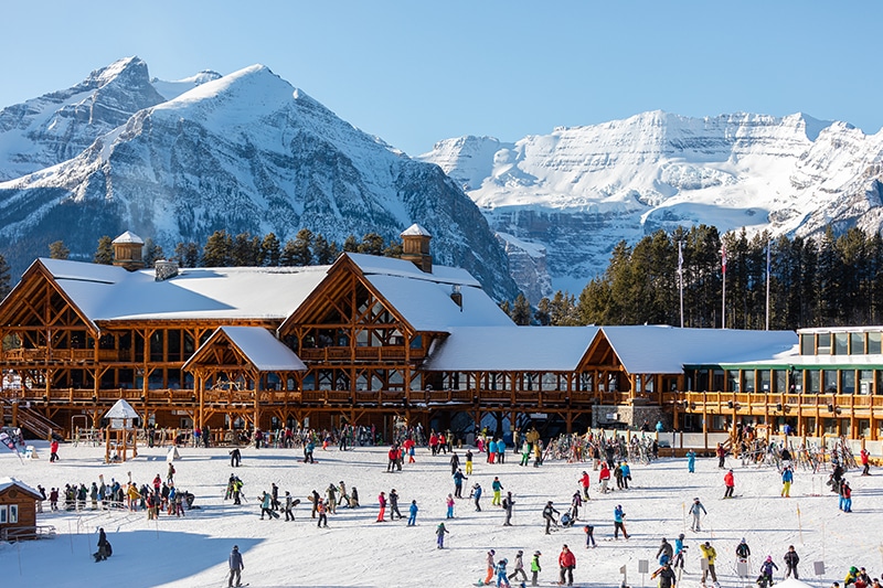winter resort with guests